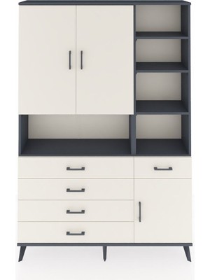 Arges Dolap 8 Raflı 5 Çekmeceli 3 Kapaklı 132X30X195 Antrasit-Aytaşı/aytaşı