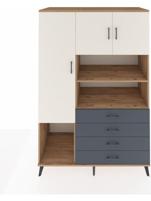 Kronos Dolap 7 Raflı 4 Çekmeceli 3 Kapaklı 132X59X195 Çam-Aytaşı/antrasit