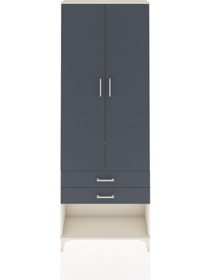 Arges Dolap 2 Raflı 2 Çekmeceli Tek Askılı 88X30X243 Aytaşı-Antrasit