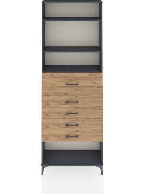 Arges Dolap 3 Raflı 5 Çekmeceli 88X30X243 Antrasit-Çam