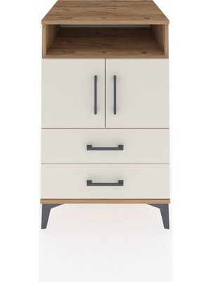 Kronos Komodin 2 Raflı 2 Çekmeceli 2 Kapaklı 60X59X96 Çam-Aytaşı