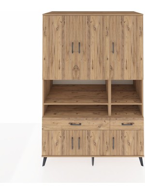 Kronos Dolap 8 Raflı 2 Çekmeceli 6 Kapaklı 132X59X195 Çam-Çam/çam