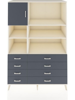 Kronos Dolap 7 Raflı 8 Çekmeceli Tek Kapaklı  132X59X195 Aytaşı-Antrasit/antrasit