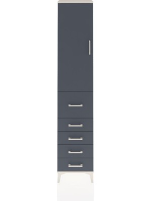 Arges Dolap 2 Raflı 5 Çekmeceli Tek Askılı 44X30X221 Aytaşı-Antrasit