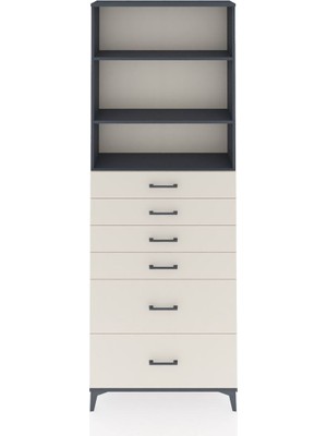 Arges Dolap 3 Raflı 6 Çekmeceli 88X30X243 Antrasit-Aytaşı