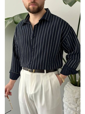 Bayaygün 5080 Ipk Modal Rahat Kalıp Çizgili Gömlek _lacivert