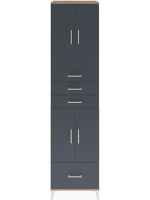 Hyperion Dolap 4 Raflı 4 Çekmeceli 4 Kapaklı 60X44X243 Çam-Antrasit
