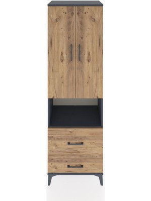 Hyperion Dolap 2 Raflı 2 Çekmeceli Tek Askılı 60X44X195 Antrasit-Çam