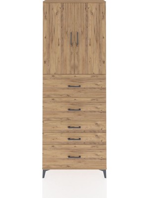Arges Dolap 3 Raflı 5 Çekmeceli 2 Kapaklı 88X30X243 Çam-Çam