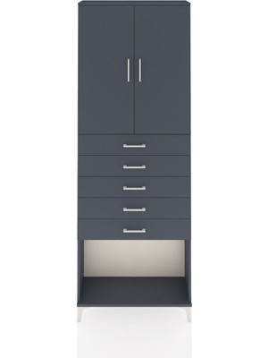 Arges Dolap 3 Raflı 5 Çekmeceli 2 Kapaklı 88X30X243 Antrasit-Antrasit