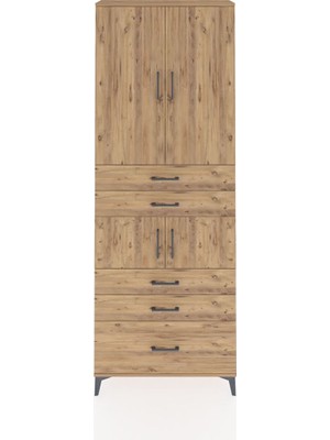 Arges Dolap 4 Raflı 5 Çekmeceli 4 Kapaklı 88X30X243 Çam-Çam