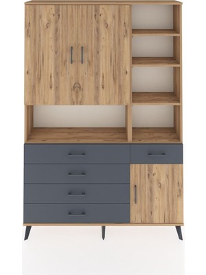 Arges Dolap 8 Raflı 5 Çekmeceli 3 Kapaklı 132X30X195 Çam-Çam/antrasit