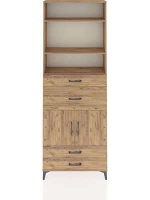 Arges Dolap 4 Raflı 4 Çekmeceli 2 Kapaklı 88X30X243 Çam-Çam