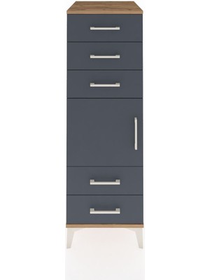 Kronos Dolap Tek Raflı 5 Çekmeceli Tek Kapaklı 44X59X134 Çam-Antrasit