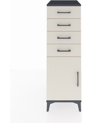 Kronos Dolap Tek Raflı 4 Çekmeceli Tek Kapaklı 44X59X134 Antrasit-Aytaşı