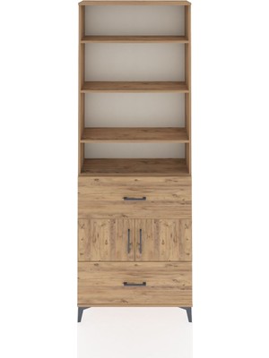 Arges Dolap 5 Raflı 2 Çekmeceli 2 Kapaklı 88X30X243 Çam-Çam