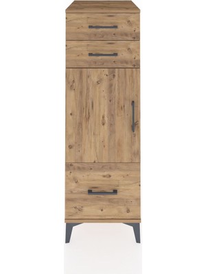 Kronos Dolap 2 Raflı 3 Çekmeceli Tek Kapaklı 44X59X134 Çam-Çam
