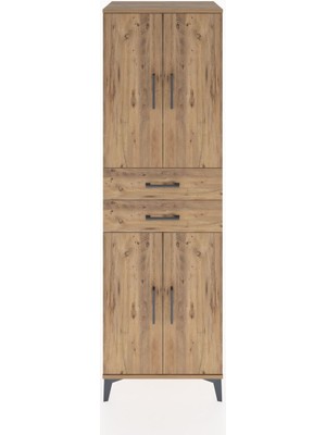 Hyperion Dolap 4 Raflı 2 Çekmeceli 4 Kapaklı 60X44X195 Çam-Çam