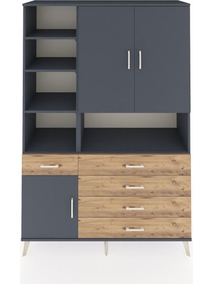 Hyperion Dolap 8 Raflı 5 Çekmeceli 3 Kapaklı 132X44X195 Antrasit-Antrasit/çam