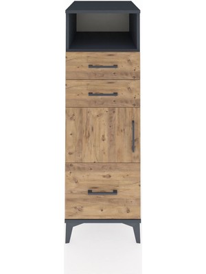 Kronos Dolap 2 Raflı 3 Çekmeceli Tek Kapaklı 44X59X134 Antrasit-Çam