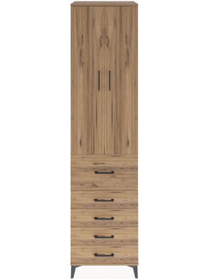 Hyperion Dolap 4 Raflı 5 Çekmeceli 2 Kapaklı 60X44X243 Çam-Çam