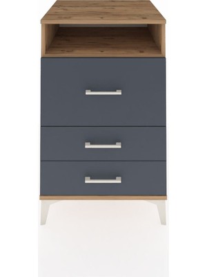 Kronos Komodin Tek Raflı 3 Çekmeceli 60X59X96 Çam-Antrasit