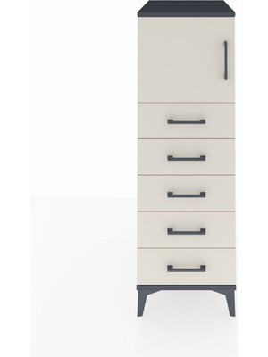 Kronos Dolap Tek Raflı 5 Çekmeceli Tek Kapaklı 44X59X134 Antrasit-Aytaşı