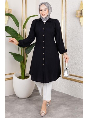 Manşeti Lastikli Viskon Tunik