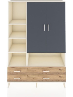 Hyperion Dolap 8 Raflı 4 Çekmeceli 2 Kapaklı 132X44X195 Aytaşı-Antrasit/çam