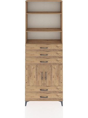 Arges Dolap 4 Raflı 5 Çekmeceli 2 Kapaklı 88X30X243 Çam-Çam