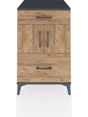 Kronos Komodin Tek Raflı 2 Çekmeceli 2 Kapaklı 60X59X96 Antrasit-Çam