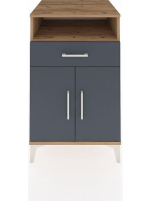 Kronos Komodin 2 Raflı Tek Çekmeceli 2 Kapaklı 60X59X96 Çam-Antrasit