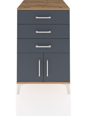 Kronos Komodin 3 Çekmeceli 2 Kapaklı 60X59X96 Çam-Antrasit