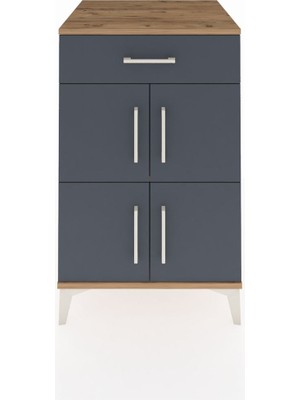 Kronos Komodin Tek Raflı Tek Çekmeceli 4 Kapaklı 60X59X96 Çam-Antrasit