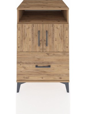Kronos Komodin 2 Raflı Tek Çekmeceli 2 Kapaklı 60X59X96 Çam-Çam