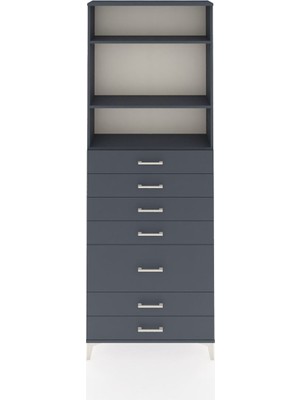Arges Dolap 3 Raflı 7 Çekmeceli 88X30X243 Antrasit-Antrasit