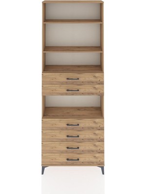 Arges Dolap 4 Raflı 6 Çekmeceli 88X30X243 Çam-Çam
