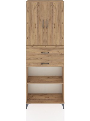 Arges Dolap 4 Raflı 2 Çekmeceli 2 Kapaklı 88X30X243 Çam-Çam