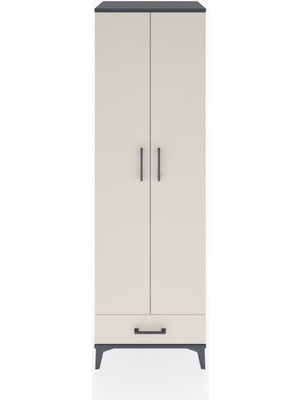 Hyperion Dolap 3 Raflı Tek Çekmeceli Tek Askılı 60X44X195 Antrasit-Aytaşı