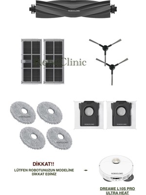Dreame L10S Pro Ultra Heat Yedek Ana Fırça, Yan Fırça, Hepa Filtre, Mop, Toz Torbası - 11 Parça