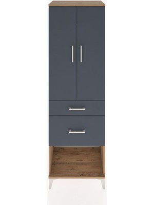 Hyperion Dolap Tek Raflı 2 Çekmeceli Tek Askılı 60X44X195 Çam-Antrasit
