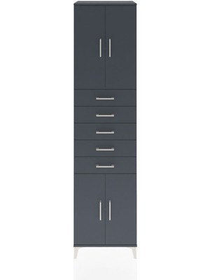 Hyperion Dolap 3 Raflı 5 Çekmeceli 4 Kapaklı 60X44X243 Antrasit-Antrasit