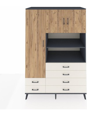 Kronos Dolap 8 Raflı 6 Çekmeceli 3 Kapaklı 132X59X195 Antrasit-Çam/aytaşı
