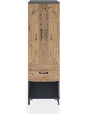 Hyperion Dolap 2 Raflı Tek Çekmeceli Tek Askılı 60X44X195 Antrasit-Çam