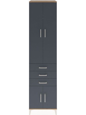 Hyperion Dolap 4 Raflı 3 Çekmeceli 4 Kapaklı 60X44X243 Çam-Antrasit