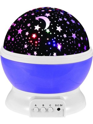 Yıldızlı Gökyüzü Projeksiyon Gece Lambası, Renkli ve Sıcak Atmosfer Için Mavi