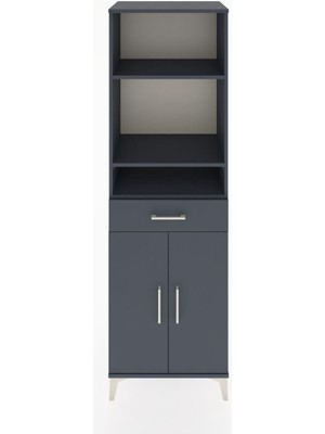 Hyperion Dolap 4 Raflı Tek Çekmeceli 2 Kapaklı 60X44X195 Antrasit-Antrasit