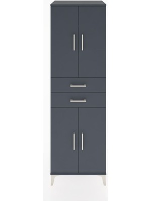 Hyperion Dolap 4 Raflı 2 Çekmeceli 4 Kapaklı 60X44X195 Antrasit-Antrasit