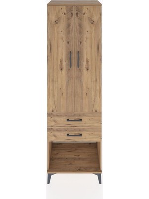 Hyperion Dolap 3 Raflı 2 Çekmeceli 2 Kapaklı 60X44X195 Çam-Çam