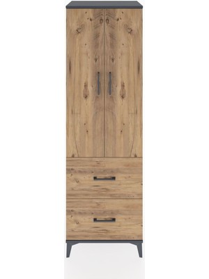Hyperion Dolap 2 Raflı 2 Çekmeceli Tek Askılı 60X44X195 Antrasit-Çam
